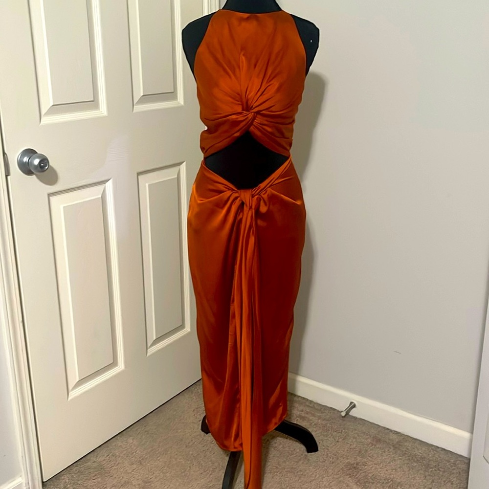 Andrea Iyamah Copper Knotted Reni Dress | size L